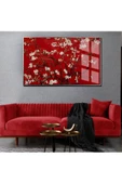 Harikabirev HARİKABİREV|KIRMIZI RENK ÇİÇEK AÇMIŞ KİRAZ AĞACI |ÇERÇEVELİ TEMPERLİ CAM TABLO TEKLİ YATAY thumbnail 1