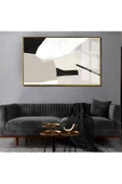 Harikabirev HARİKABİREV|ANTRASİT GRİ-SİYAH-KREM SOYUT ŞEKİL 2|ÇERÇEVELİ TEMPERLİ CAM TABLO TEKLİ YATAY thumbnail 1