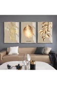 Harikabirev HARİKABİREV|KREM-GOLD RENK  SOYUT GOLDEN YAPRAK KOMBİN |ÇERÇEVELİ CAM TABLO 3LÜ DİKEY thumbnail 1