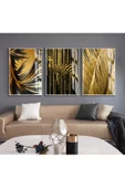 Harikabirev HARİKABİREV|SİYAH-GOLD RENK  ZEBRA YAPRAK VE SOYUT KOMBİN |ÇERÇEVELİ CAM TABLO 3LÜ DİKEY thumbnail 1