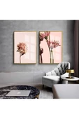 Harikabirev HARİKABİREV|PEMBE ÇİÇEK KOMBİNİ 002 |ÇERÇEVELİ CAM TABLO  2Lİ DİKEY thumbnail 1