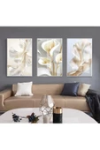 Harikabirev HARİKABİREV|BEYAZ-GOLD ÇİÇEK KOMBİN |ÇERÇEVELİ CAM TABLO  3LÜ DİKEY thumbnail 1