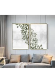 Harikabirev HARİKABİREV|GRİ-YEŞİL YAPRAK DALLARI KOMBİNİ 1 |ÇERÇEVELİ CAM TABLO  2Lİ DİKEY thumbnail 1