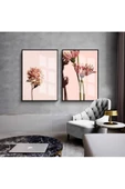 Harikabirev HARİKABİREV|PEMBE ÇİÇEK KOMBİNİ 002 |ÇERÇEVELİ CAM TABLO  2Lİ DİKEY thumbnail 1