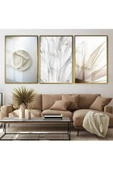 Harikabirev HARİKABİREV|BEYAZ-KREM SOYUT KOMBİN 01 |ÇERÇEVELİ CAM TABLO  3LÜ DİKEY thumbnail 1
