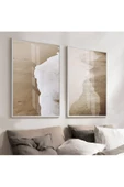 Harikabirev HARİKABİREV|KREM-BEJ RENK KUMSAL MANZARA KOMBİNİ |ÇERÇEVELİ CAM TABLO  2Lİ DİKEY thumbnail 1