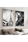 Harikabirev HARİKABİREV|SİYAH-BEYAZ RENK EYFEL KULESİ MANZARALI KOMBİN|ÇERÇEVELİ CAM TABLO  2Lİ DİKEY thumbnail 1
