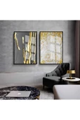 Harikabirev HARİKABİREV|SİYAH-GOLD-BEYAZ SOYUT KOMBİNİ 001 |ÇERÇEVELİ CAM TABLO  2Lİ DİKEY thumbnail 1