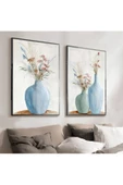 Harikabirev HARİKABİREV|SOFT SAKS MAVİSİ-KREM ENK SAKSILI ÇİÇEK KOMBİNİ |ÇERÇEVELİ CAM TABLO  2Lİ DİKEY thumbnail 1
