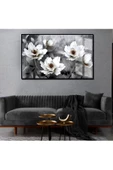 Harikabirev |antrasit Gri-beyaz-siyah Çiçek Tablosu |çerçeveli Temperli Cam Tablo Tekli Yatay thumbnail 1