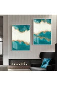 Harikabirev HARİKABİREV|TURKUAZ-GOLD LUXURY DESENLİ SOYUT KOMBİNİ 04 |ÇERÇEVELİ CAM TABLO  2Lİ DİKEY thumbnail 1