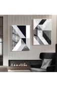 Harikabirev HARİKABİREV|SİYAH-BEYAZ  SOYUT KOMBİNİ 1 |ÇERÇEVELİ CAM TABLO  2Lİ DİKEY thumbnail 1