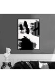Harikabirev HARİKABİREV|SİYAH-BEYAZ SOYUT ABSTRACT MODEL 001 |ÇERÇEVELİ TEMPERLİ CAM TABLO TEKLİ DİKEY thumbnail 1