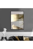 Harikabirev HARİKABİREV|GRİ-GOLD ABSTRACT DESENLİ MODEL 2|ÇERÇEVELİ TEMPERLİ CAM TABLO TEKLİ DİKEY thumbnail 1