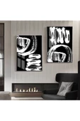 Harikabirev HARİKABİREV|SİYAH-BEYAZ SOYUT ŞEKİLLER KOMBİN 05 |ÇERÇEVELİ CAM TABLO  2Lİ DİKEY thumbnail 1