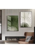 Harikabirev HARİKABİREV|YEŞİL-GRİ ABSTRACT KOMBİN 01 |ÇERÇEVELİ CAM TABLO  2Lİ DİKEY thumbnail 1