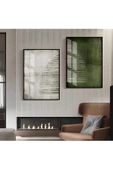 Harikabirev HARİKABİREV|YEŞİL-GRİ ABSTRACT KOMBİN 02 |ÇERÇEVELİ CAM TABLO  2Lİ DİKEY thumbnail 1