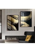 Harikabirev HARİKABİREV|SİYAH-GOLD SOYUT ABSTRACT KOMBİN 2 |ÇERÇEVELİ CAM TABLO  2Lİ DİKEY thumbnail 1