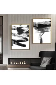 Harikabirev HARİKABİREV|SİYAH-BEYAZ ABSTRACT KOMBİN 2 |ÇERÇEVELİ CAM TABLO  2Lİ DİKEY thumbnail 1