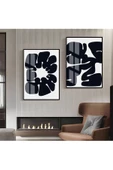 Harikabirev HARİKABİREV|SİYAH- BEYAZ SOYUT ŞEKİL KOMBİN 08 |ÇERÇEVELİ CAM TABLO  2Lİ DİKEY thumbnail 1