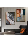 Harikabirev HARİKABİREV|TURUNCU-SİYAH-GOLD SOYUT ABSTRACT KOMBİNİ |ÇERÇEVELİ CAM TABLO  2Lİ DİKEY thumbnail 1
