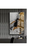 Harikabirev HARİKABİREV|SİYAH-GRİ-GOLD SOYUT MODEL 4 |ÇERÇEVELİ TEMPERLİ CAM TABLO TEKLİ DİKEY thumbnail 1