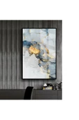 Harikabirev HARİKABİREV|GOLD-MAVİ-BEYAZ SOYUT MODEL 1 |ÇERÇEVELİ TEMPERLİ CAM TABLO TEKLİ DİKEY thumbnail 1