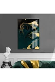Harikabirev HARİKABİREV|YEŞİL-SİYAH-GOLD ABSTRACT MODEL İ 2|ÇERÇEVELİ TEMPERLİ CAM TABLO TEKLİ DİKEY - 1