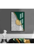 Harikabirev HARİKABİREV|GRİ-YEŞİL-GOLD ETNİK SOYUT MODELİ 3 |ÇERÇEVELİ TEMPERLİ CAM TABLO TEKLİ DİKEY - 1