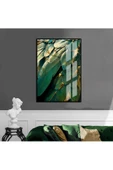 Harikabirev HARİKABİREV|YEŞİL-GOLD KUŞ TÜYÜ DESENLİ MODEL |ÇERÇEVELİ TEMPERLİ CAM TABLO TEKLİ DİKEY thumbnail 1