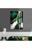 Harikabirev HARİKABİREV|YEŞİL-GOLD-BEYAZ SOYUT DESENLİ MODEL 1 |ÇERÇEVELİ TEMPERLİ CAM TABLO TEKLİ DİKEY thumbnail 1