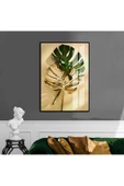 Harikabirev HARİKABİREV|YEŞİL-GOLD YAPRAK DESENLİ MODEL|ÇERÇEVELİ TEMPERLİ CAM TABLO TEKLİ DİKEY thumbnail 1