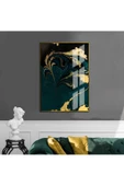 Harikabirev HARİKABİREV|YEŞİL-SİYAH-GOLD ABSTRACT MODEL İ 2|ÇERÇEVELİ TEMPERLİ CAM TABLO TEKLİ DİKEY thumbnail 1
