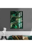 Harikabirev HARİKABİREV|YEŞİL PALMİYE YAPRAKLI MODEL |ÇERÇEVELİ TEMPERLİ CAM TABLO TEKLİ DİKEY thumbnail 1