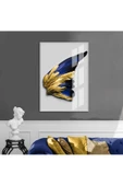 Harikabirev HARİKABİREV|MAVİ-GOLD-GRİ KELEBEK KANADI SOYUT MODEL|ÇERÇEVELİ TEMPERLİ CAM TABLO TEKLİ DİKEY thumbnail 1