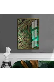 Harikabirev HARİKABİREV|YEŞİL-SİYAH-GOLD ABSTRACT MODEL İ 1|ÇERÇEVELİ TEMPERLİ CAM TABLO TEKLİ DİKEY thumbnail 1