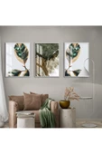 Harikabirev HARİKABİREV|YEŞİL RENK SOYUT ABSTRACT YAPRAK KOMBİN|ÇERÇEVELİ CAM TABLO 3LÜ DİKEY thumbnail 1