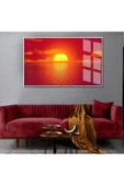 Harikabirev HARİKABİREV|YAZ MANZARALI KIRMIZI GÜNBATIMI MODELİ 2|ÇERÇEVELİ TEMPERLİ CAM TABLO TEKLİ YATAY thumbnail 1