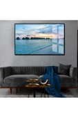 Harikabirev HARİKABİREV|YAZ MANZARALI MAVİ TONLAR DENİZ MODELİ 02|ÇERÇEVELİ TEMPERLİ CAM TABLO TEKLİ YATAY thumbnail 1