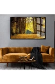 Harikabirev HARİKABİREV|SONBAHAR MANZARALI SARI ORMAN YOLU 1|ÇERÇEVELİ TEMPERLİ CAM TABLO TEKLİ YATAY thumbnail 1