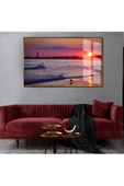 Harikabirev HARİKABİREV|YAZ MANZARALI KIRMIZI TONLAR GÜNBATIMI 1|ÇERÇEVELİ TEMPERLİ CAM TABLO TEKLİ YATAY thumbnail 1