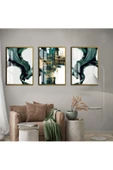 Harikabirev HARİKABİREV|YEŞİL RENK SOYUT ABSTRACT KOMBİN|ÇERÇEVELİ CAM TABLO 3LÜ DİKEY thumbnail 1