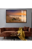 Harikabirev HARİKABİREV|YAZ MANZARALI SARI KUMSAL VE DENİZ MODELİ 1|ÇERÇEVELİ TEMPERLİ CAM TABLO TEKLİ YATAY thumbnail 1