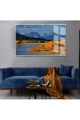 Harikabirev HARİKABİREV|SONBAHAR MANZARALI MAVİ DAĞ-GÖL MANZARA 01|ÇERÇEVELİ TEMPERLİ CAM TABLO TEKLİ YATAY thumbnail 1