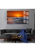 Harikabirev HARİKABİREV|YAZ MANZARALI SARI GÜNDOĞUMU DENİZ MANZARASI|ÇERÇEVELİ TEMPERLİ CAM TABLO TEKLİ YATAY thumbnail 1