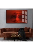 Harikabirev HARİKABİREV|SONBAHAR MANZARALI KIRMIZI RENK AĞAÇ MOTİFLİ 1|ÇERÇEVELİ TEMPERLİ CAM TABLO TEKLİ YATAY thumbnail 1