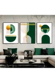 Harikabirev HARİKABİREV|YEŞİL GOLD KREM SOYUT ŞEKİLLER 2 |ÇERÇEVELİ CAM TABLO 3LÜ DİKEY thumbnail 1