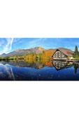 Harikabirev HARİKABİREV|SONBAHAR MANZARALI MAVİ GÖL EVİ MANZARASI 1|ÇERÇEVELİ TEMPERLİ CAM TABLO TEKLİ YATAY thumbnail 2
