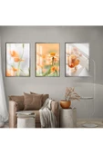 Harikabirev HARİKABİREV|TURUNCU-YEŞİL KOMBİN SOYUT ÇİÇEK VE YARPAK KOMBİNİ 4|ÇERÇEVELİ CAM TABLO 3LÜ DİKEY thumbnail 1