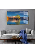 Harikabirev HARİKABİREV|SONBAHAR MANZARALI MAVİ GÖL AĞAÇ DETAYI 1|ÇERÇEVELİ TEMPERLİ CAM TABLO TEKLİ YATAY thumbnail 1